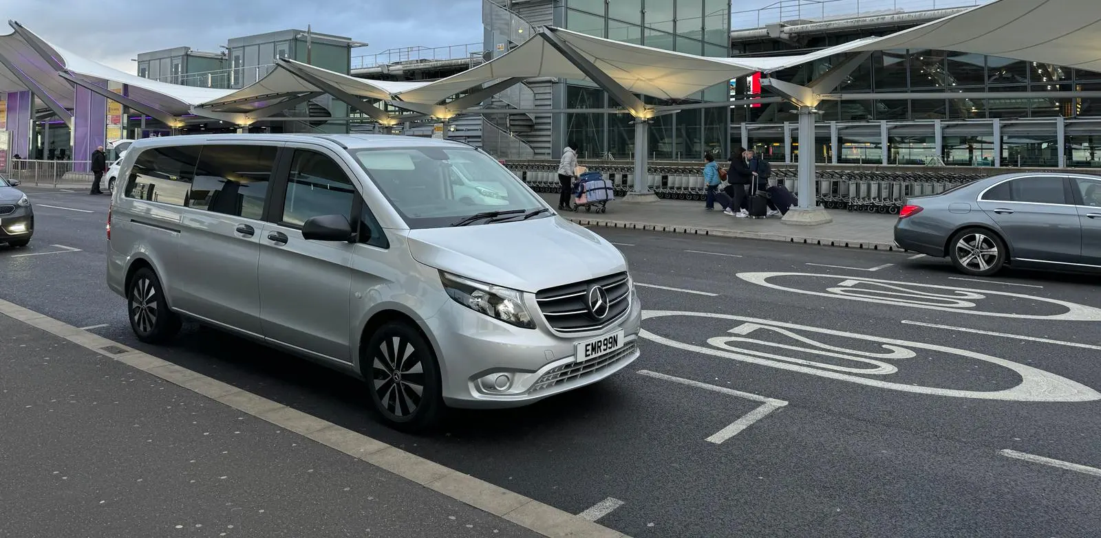 Silver Mercedes Vito at an airport